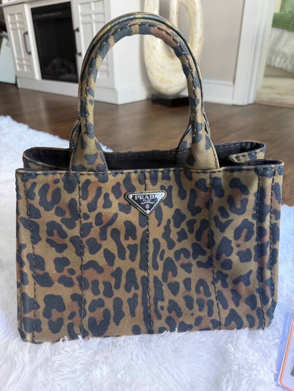 Prada Leopard Canvas Small Tote - Picture 2 of 10